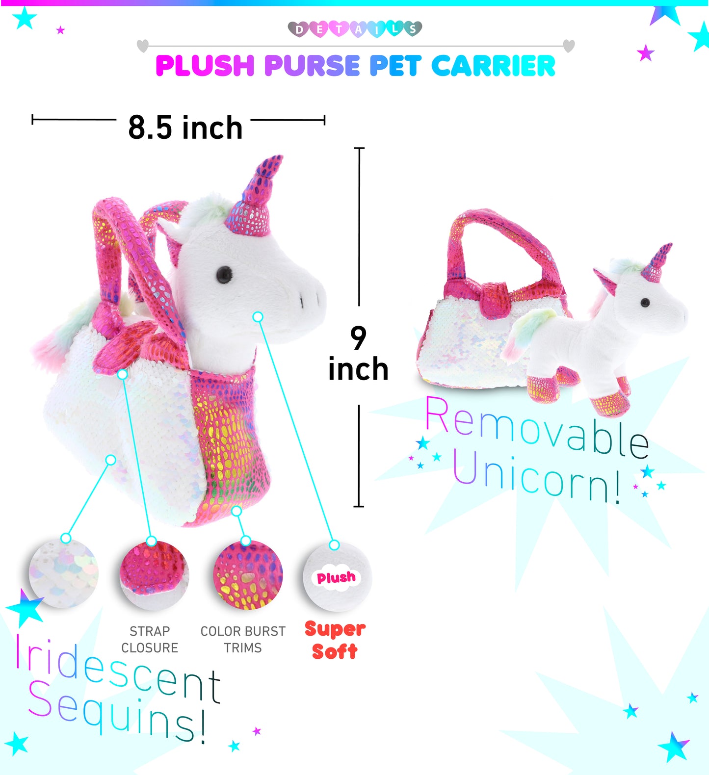 PLUSH PURSE PET CARRIER - SEQUIN - PINK UNICORN