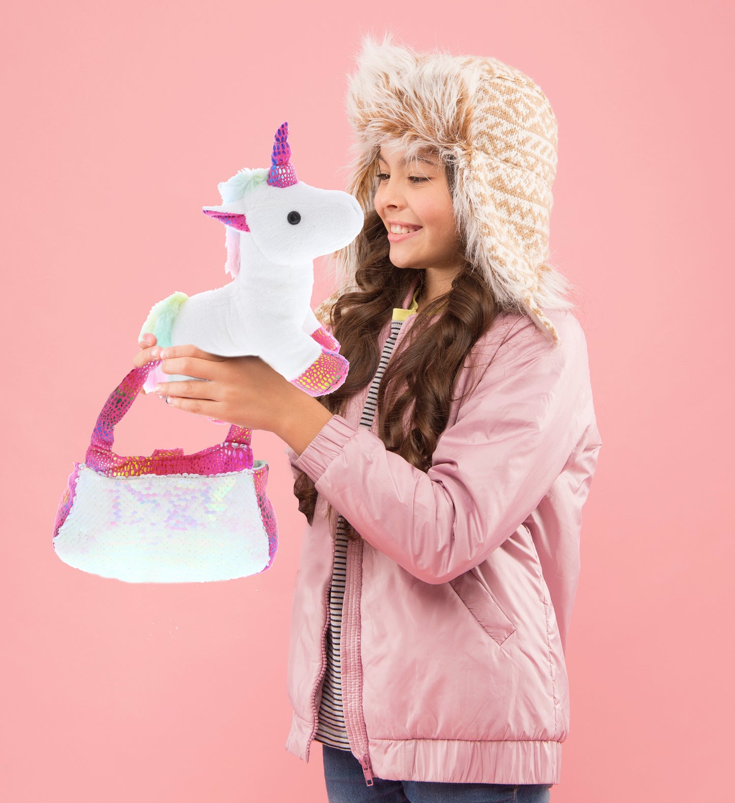PLUSH PURSE PET CARRIER - SEQUIN - PINK UNICORN