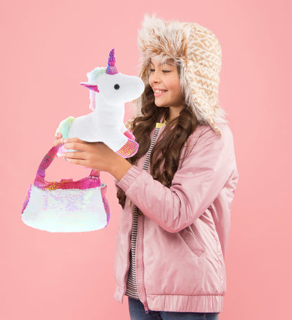 PLUSH PURSE PET CARRIER - SEQUIN - PINK UNICORN