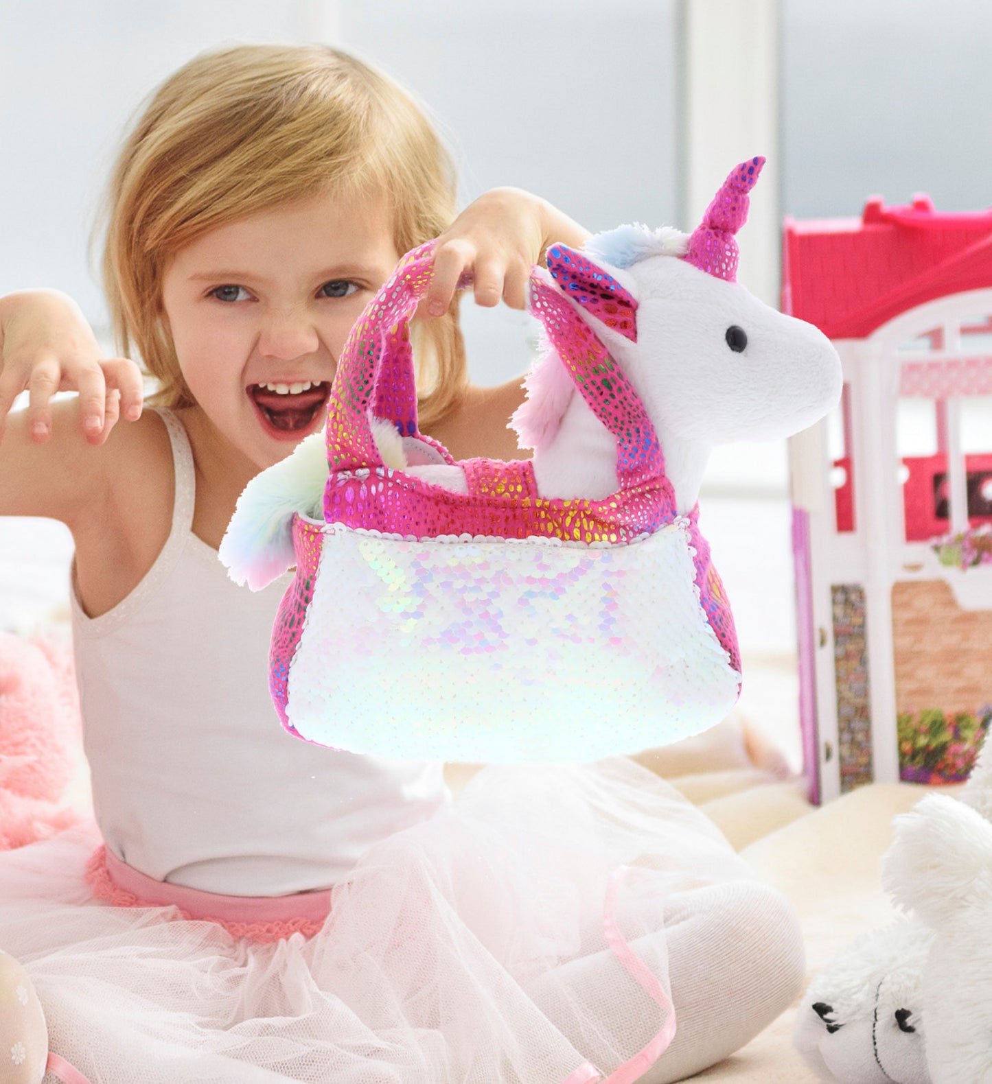 PLUSH PURSE PET CARRIER - SEQUIN - PINK UNICORN
