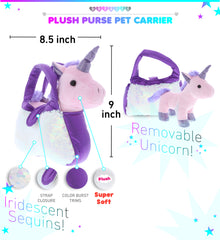 PLUSH PURSE PET CARRIER - SEQUIN -  PURPLE UNICORN
