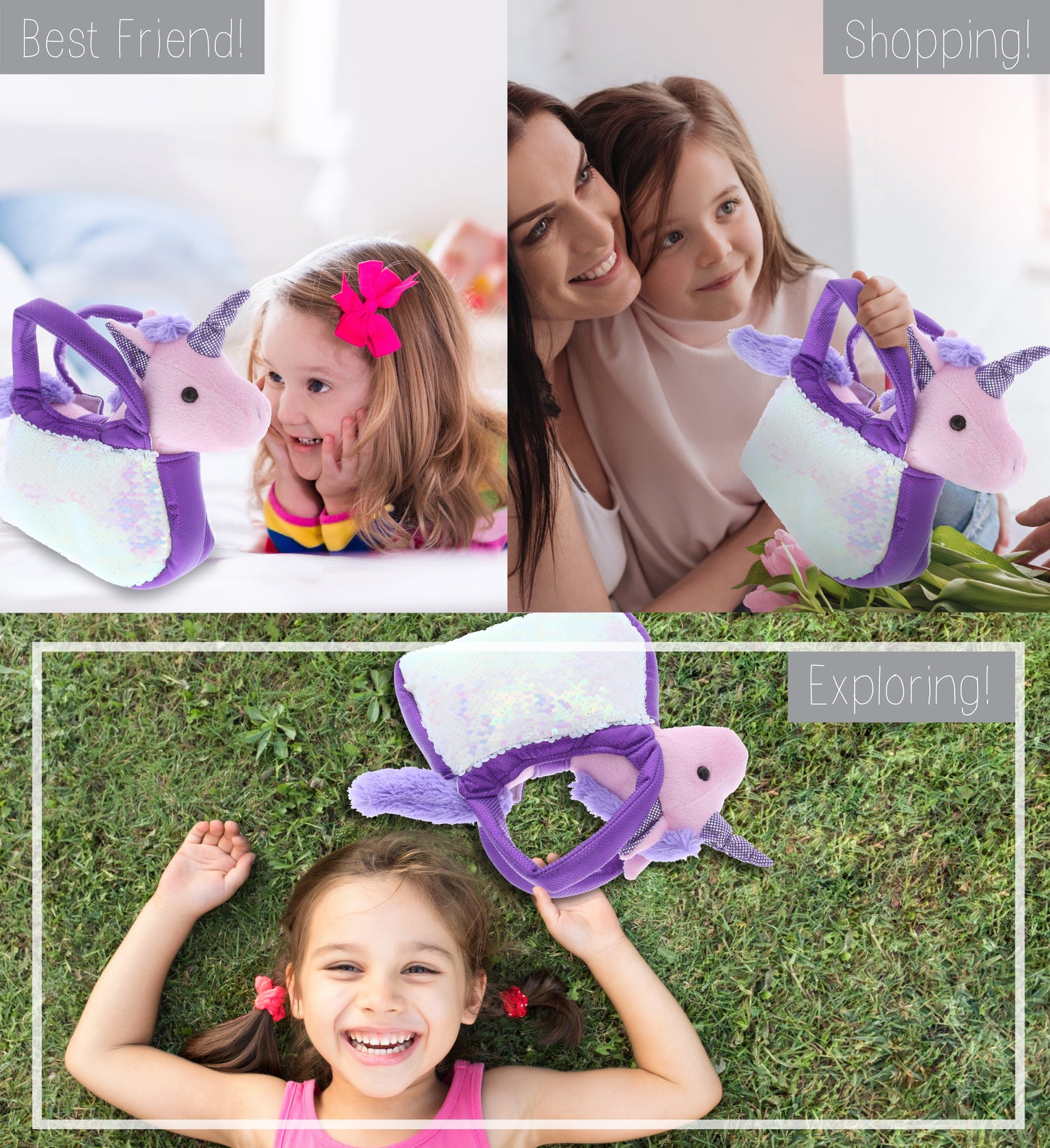 PLUSH PURSE PET CARRIER - SEQUIN -  PURPLE UNICORN