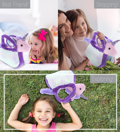 PLUSH PURSE PET CARRIER - SEQUIN -  PURPLE UNICORN