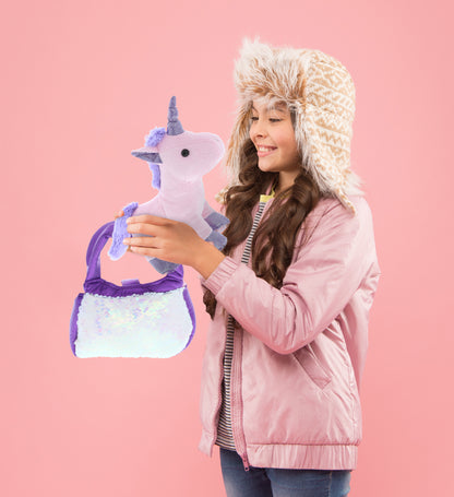 PLUSH PURSE PET CARRIER - SEQUIN -  PURPLE UNICORN