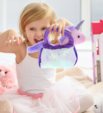 PLUSH PURSE PET CARRIER - SEQUIN -  PURPLE UNICORN