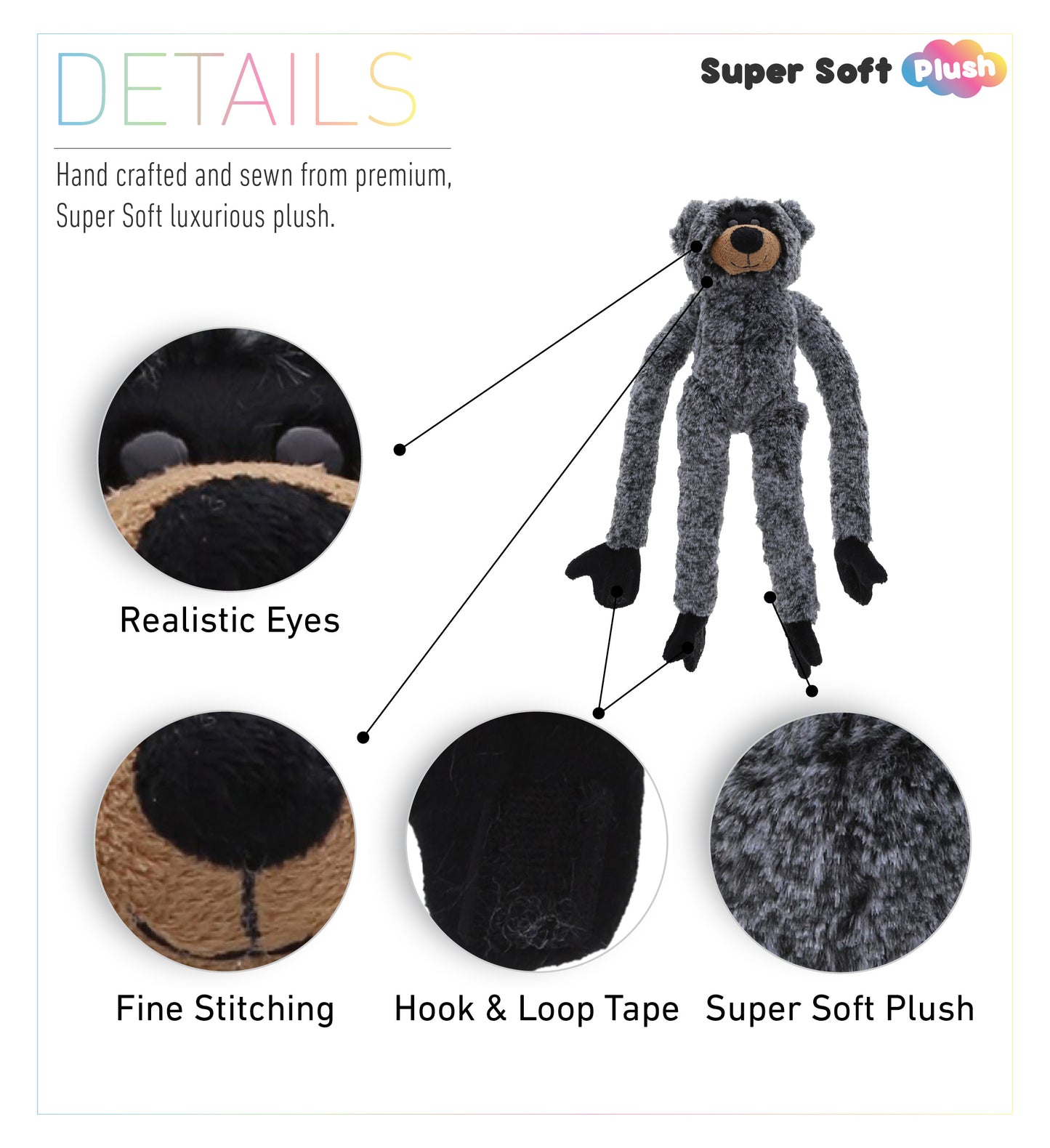 SUPER SOFT PLUSH - LONG ARMS - BLACK BEAR