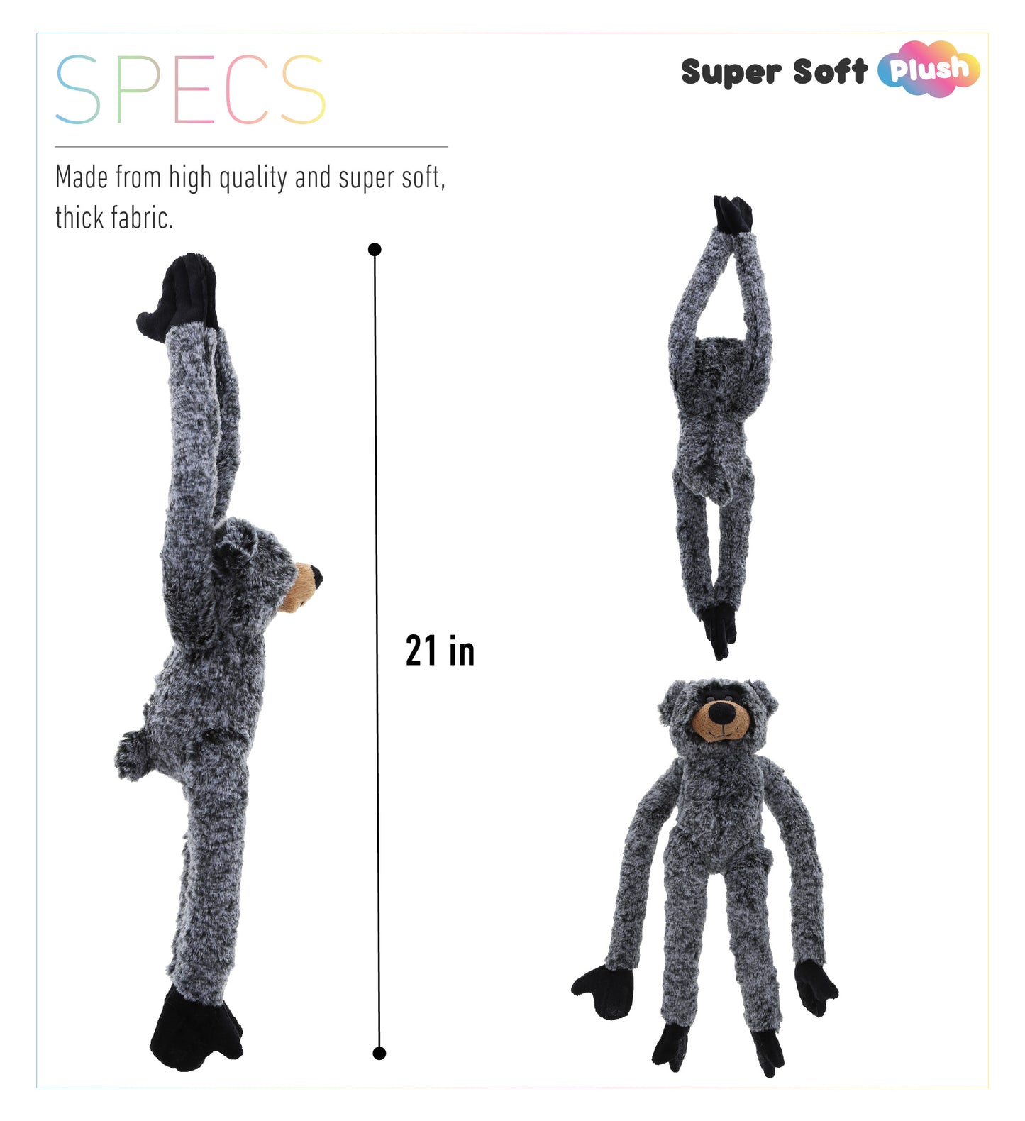 SUPER SOFT PLUSH - LONG ARMS - BLACK BEAR