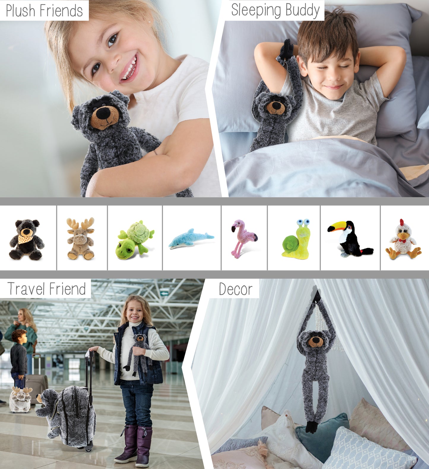 SUPER SOFT PLUSH - LONG ARMS - BLACK BEAR