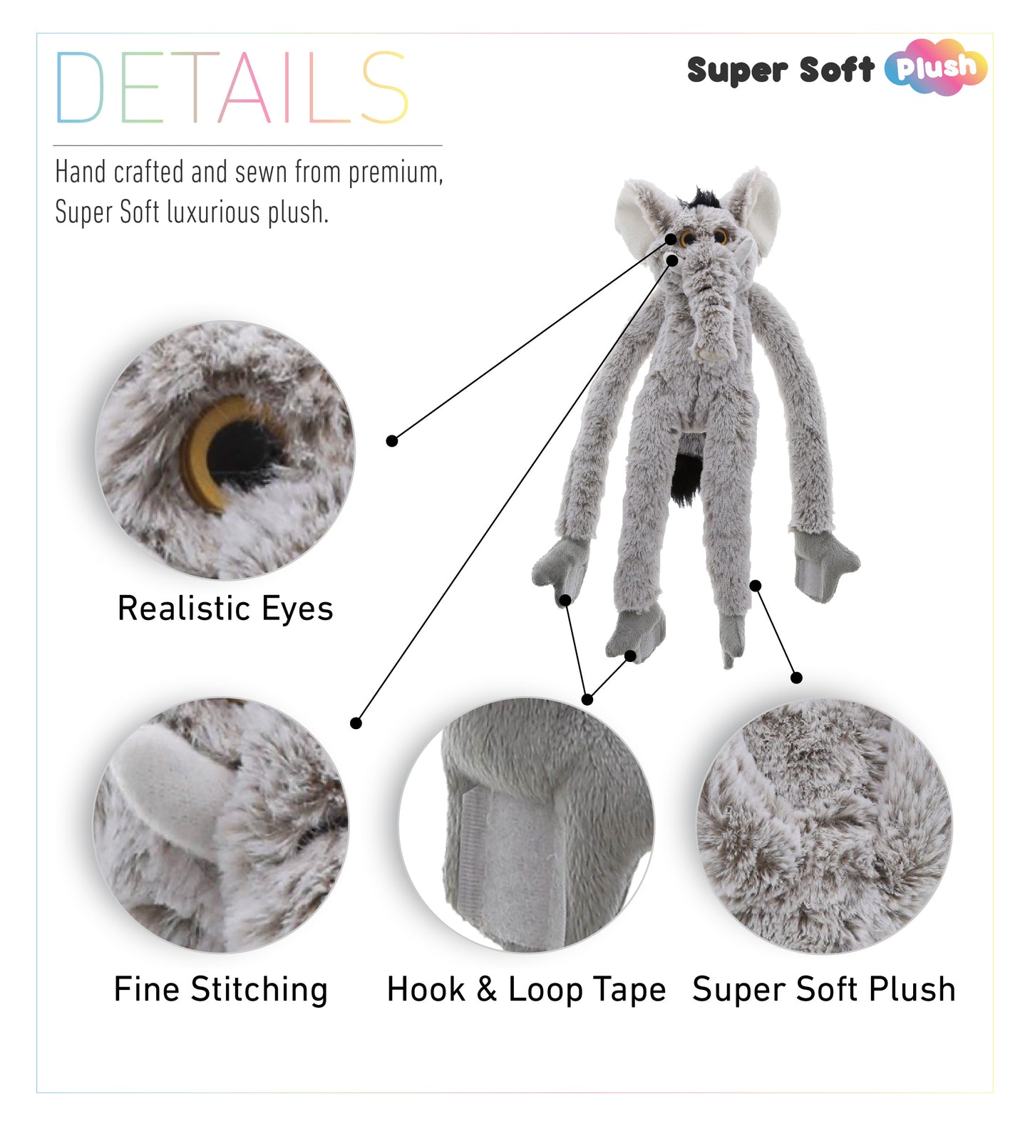 SUPER SOFT PLUSH - LONG ARMS - ELEPHANT