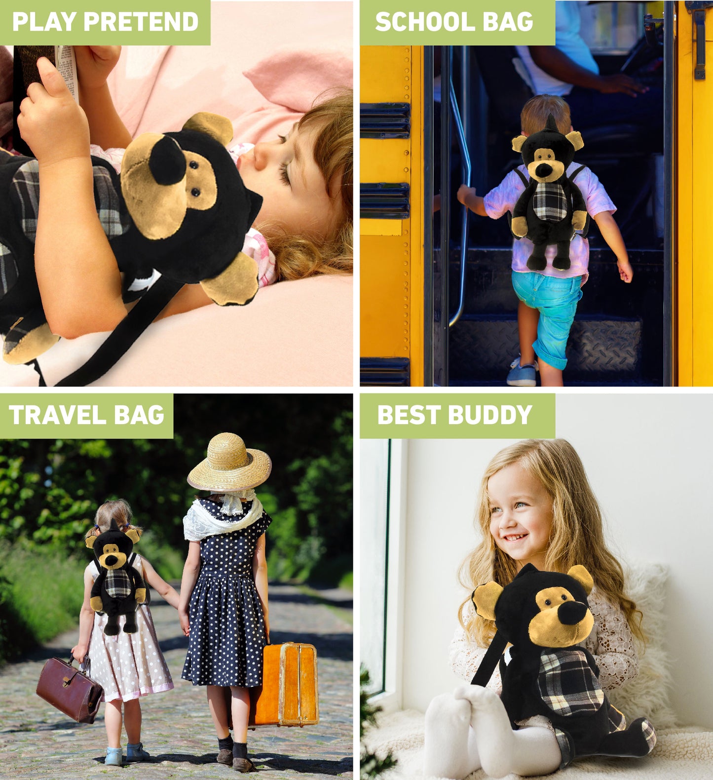 STYLISH PLUSH BACKPACK - BLACK BEAR