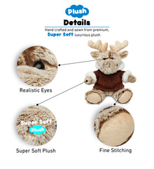 SUPER SOFT PLUSH - SITTING MOOSE WITH BROWN HOODED SWEATER