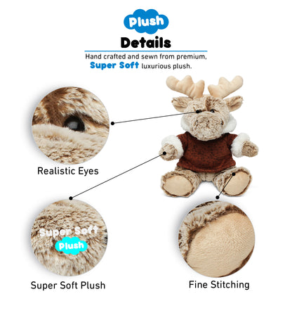 SUPER SOFT PLUSH - SITTING MOOSE WITH BROWN HOODED SWEATER