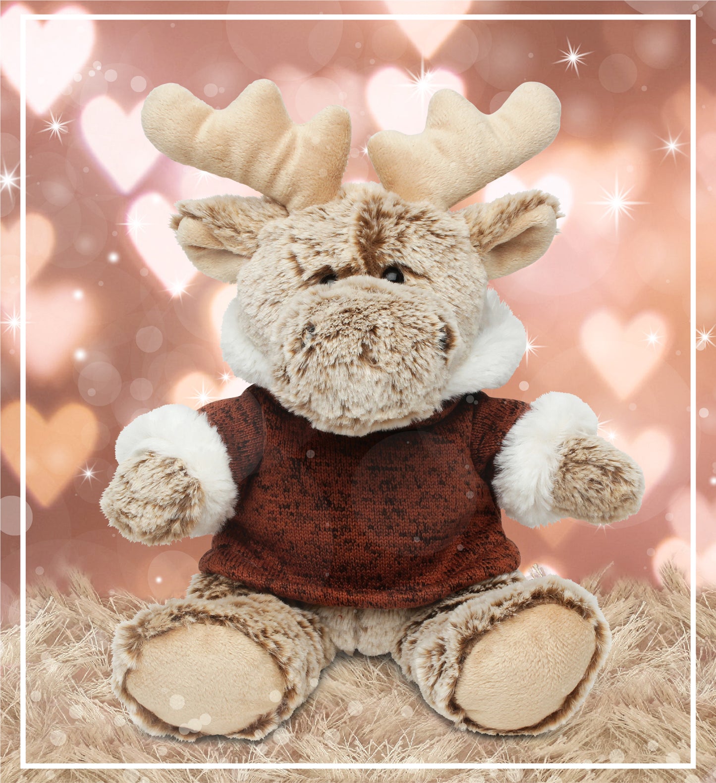 SUPER SOFT PLUSH - SITTING MOOSE WITH BROWN HOODED SWEATER