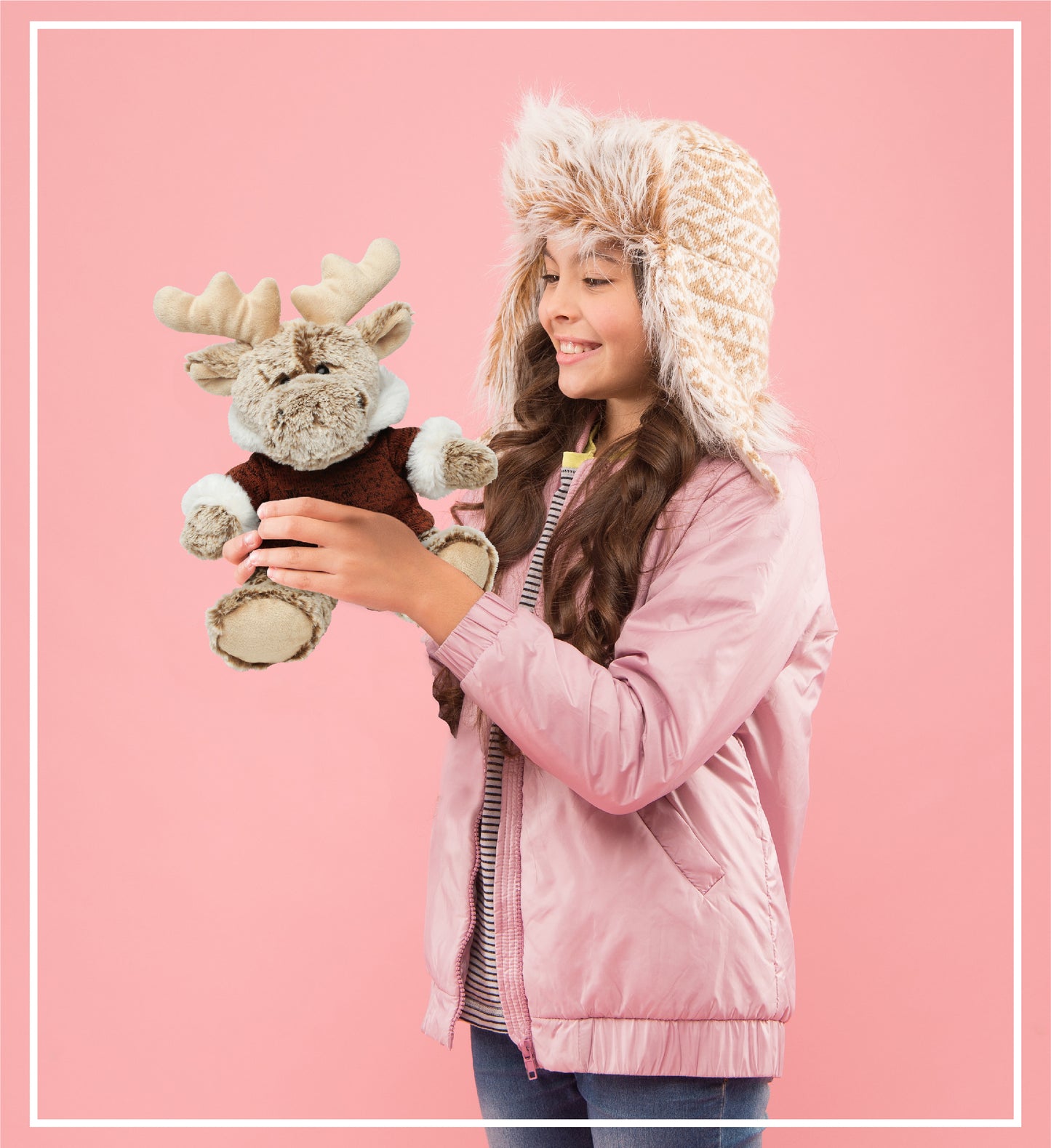 SUPER SOFT PLUSH - SITTING MOOSE WITH BROWN HOODED SWEATER