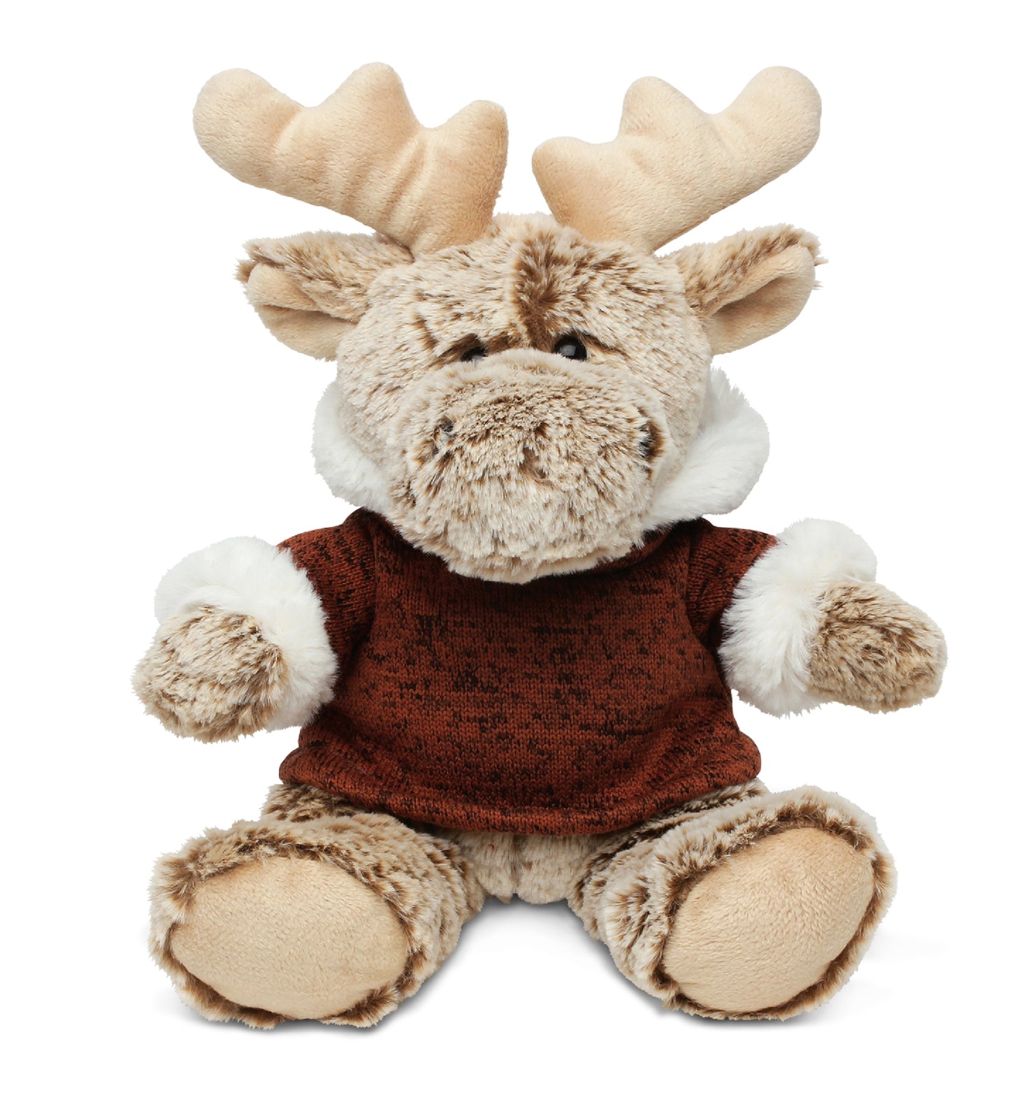 SUPER SOFT PLUSH - SITTING MOOSE WITH BROWN HOODED SWEATER