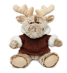 SUPER SOFT PLUSH - SITTING MOOSE WITH BROWN HOODED SWEATER