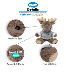 SUPER SOFT PLUSH - SITTING MOOSE WITH GREY HOODED SWEATER