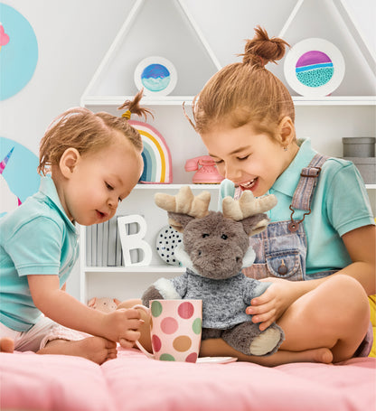 SUPER SOFT PLUSH - SITTING MOOSE WITH GREY HOODED SWEATER