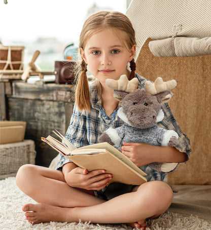 SUPER SOFT PLUSH - SITTING MOOSE WITH GREY HOODED SWEATER