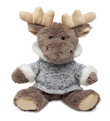 SUPER SOFT PLUSH - SITTING MOOSE WITH GREY HOODED SWEATER
