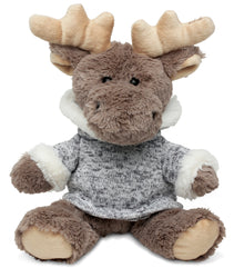 SUPER SOFT PLUSH - SITTING MOOSE WITH GREY HOODED SWEATER
