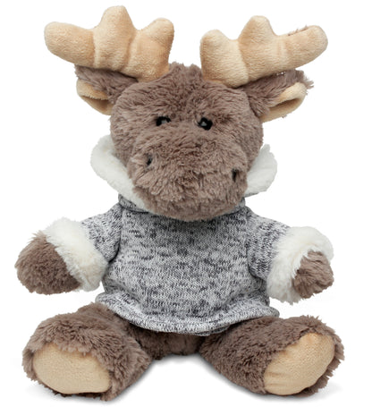 SUPER SOFT PLUSH - SITTING MOOSE WITH GREY HOODED SWEATER
