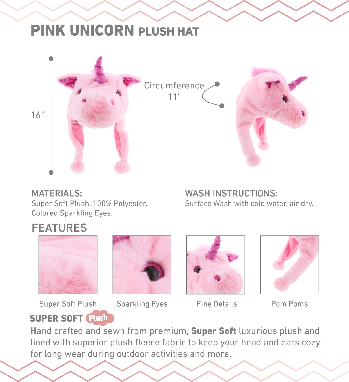 SUPER SOFT PLUSH HAT - PINK UNICORN