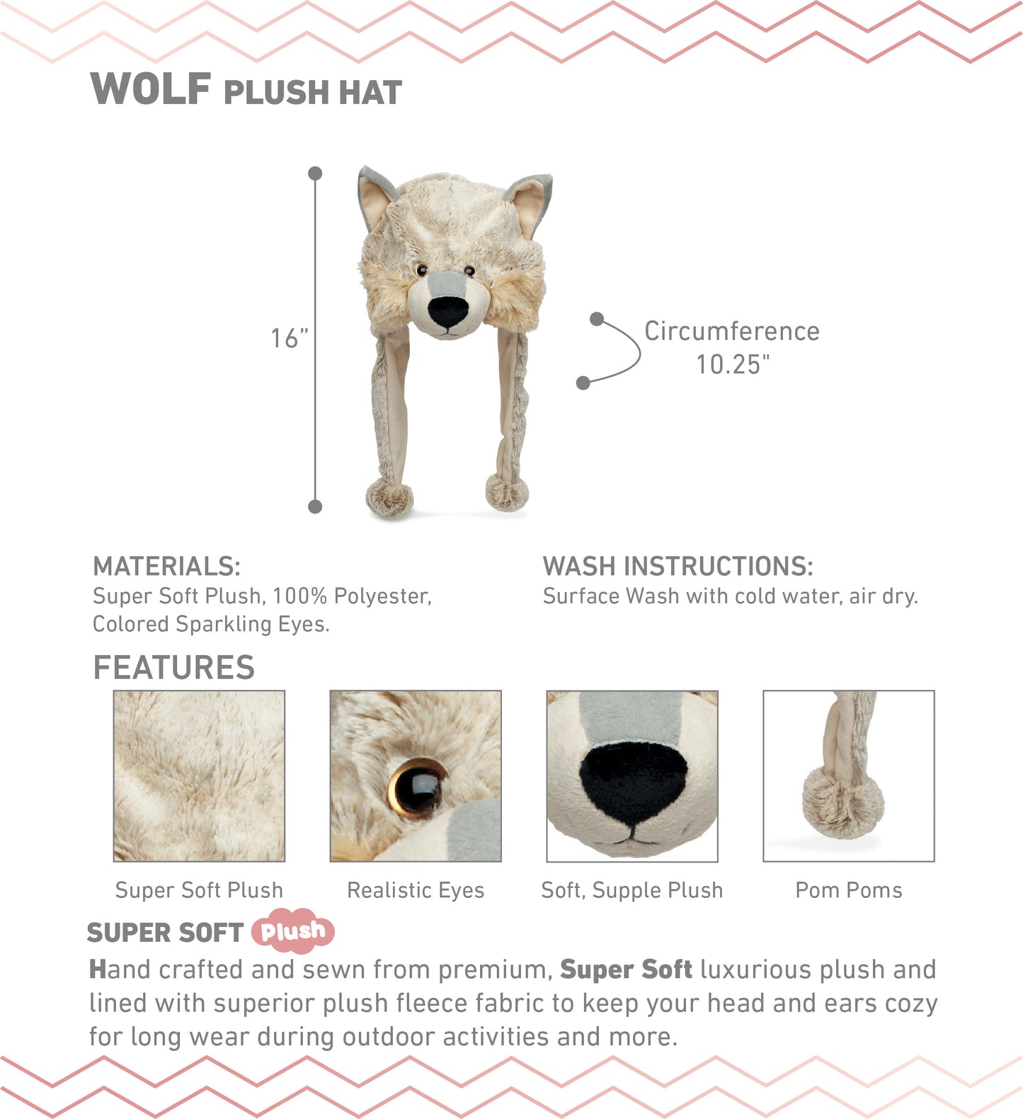 SUPER SOFT PLUSH HAT - WOLF