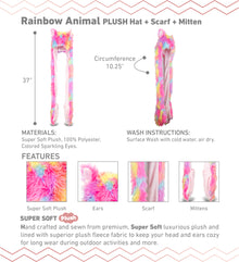 SUPER SOFT PLUSH HAT + SCARF + MITTEN - RAINBOW ANIMAL