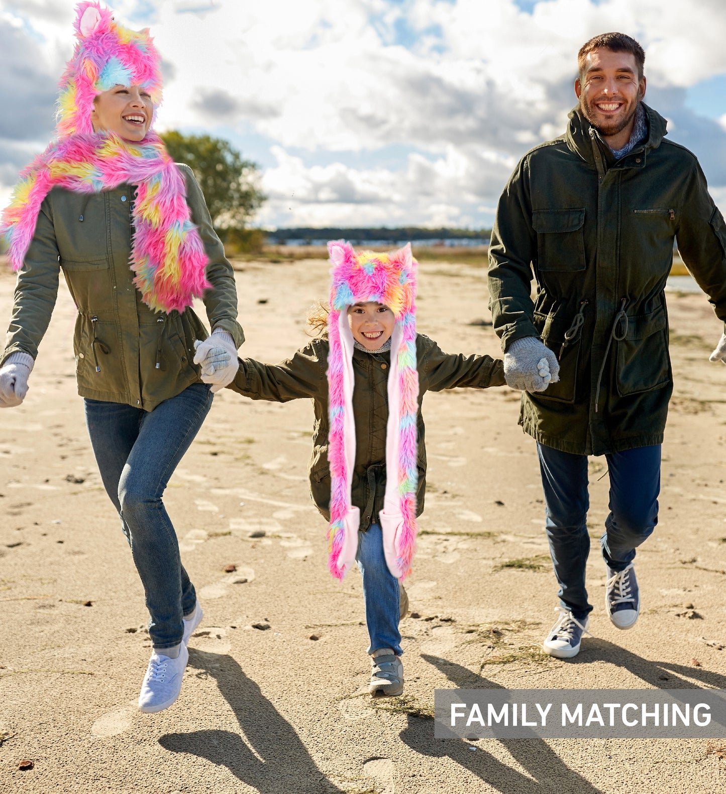 SUPER SOFT PLUSH HAT + SCARF + MITTEN - RAINBOW ANIMAL