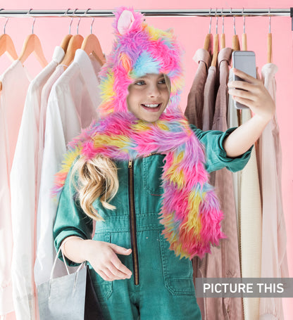 SUPER SOFT PLUSH HAT + SCARF + MITTEN - RAINBOW ANIMAL