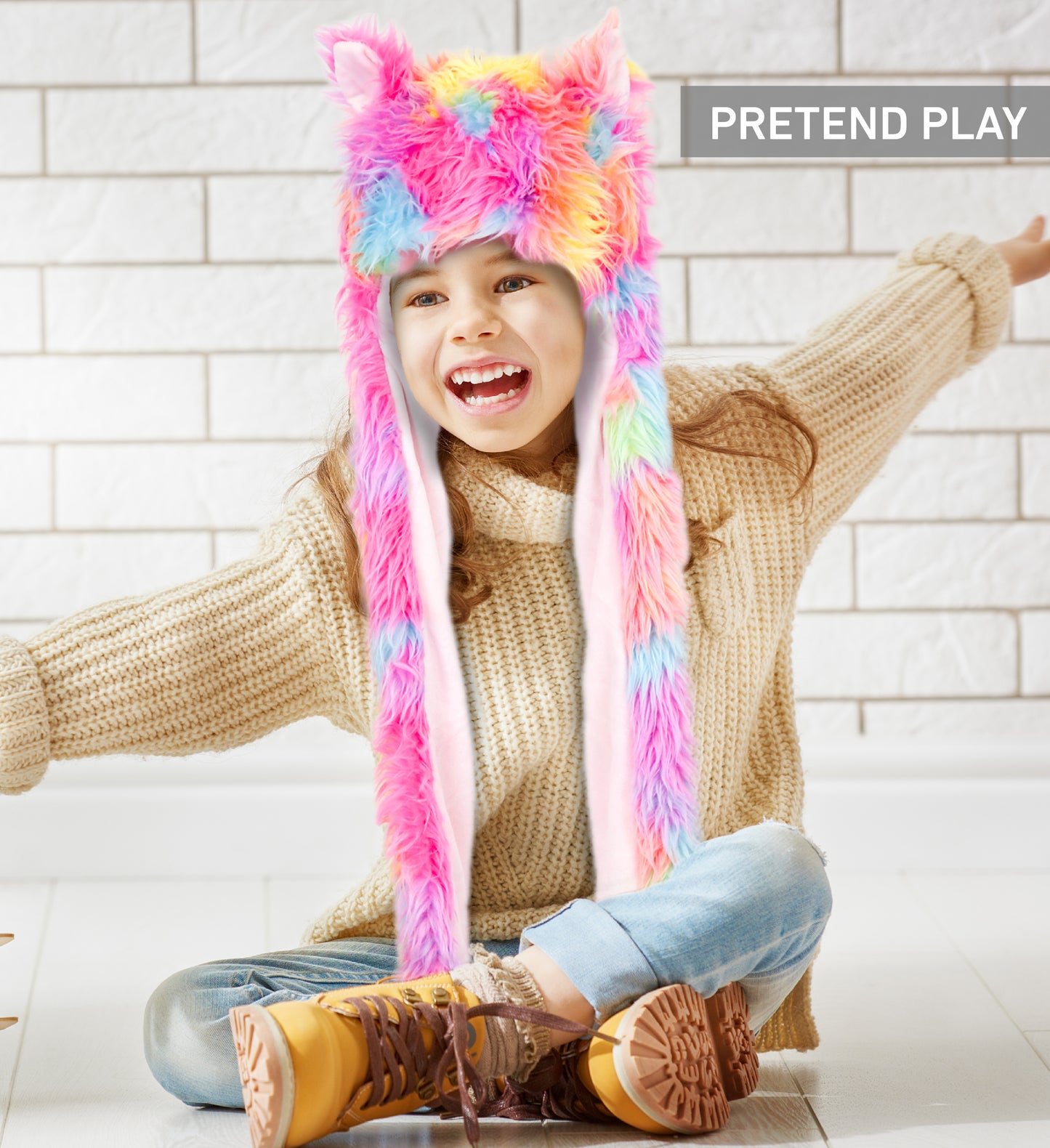 SUPER SOFT PLUSH HAT + SCARF + MITTEN - RAINBOW ANIMAL
