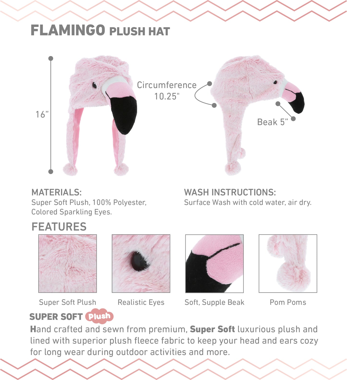 SUPER SOFT PLUSH HAT - FLAMINGO