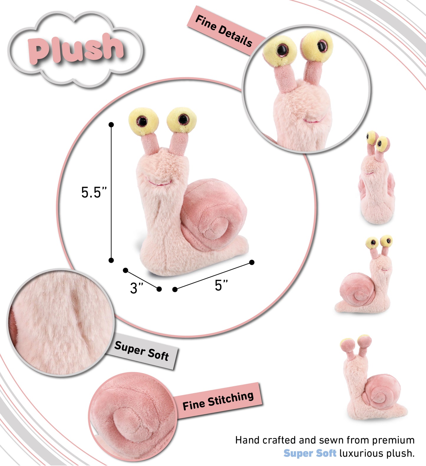 SUPER-SOFT PLUSH - PINK SNAIL SMALL 5.5"