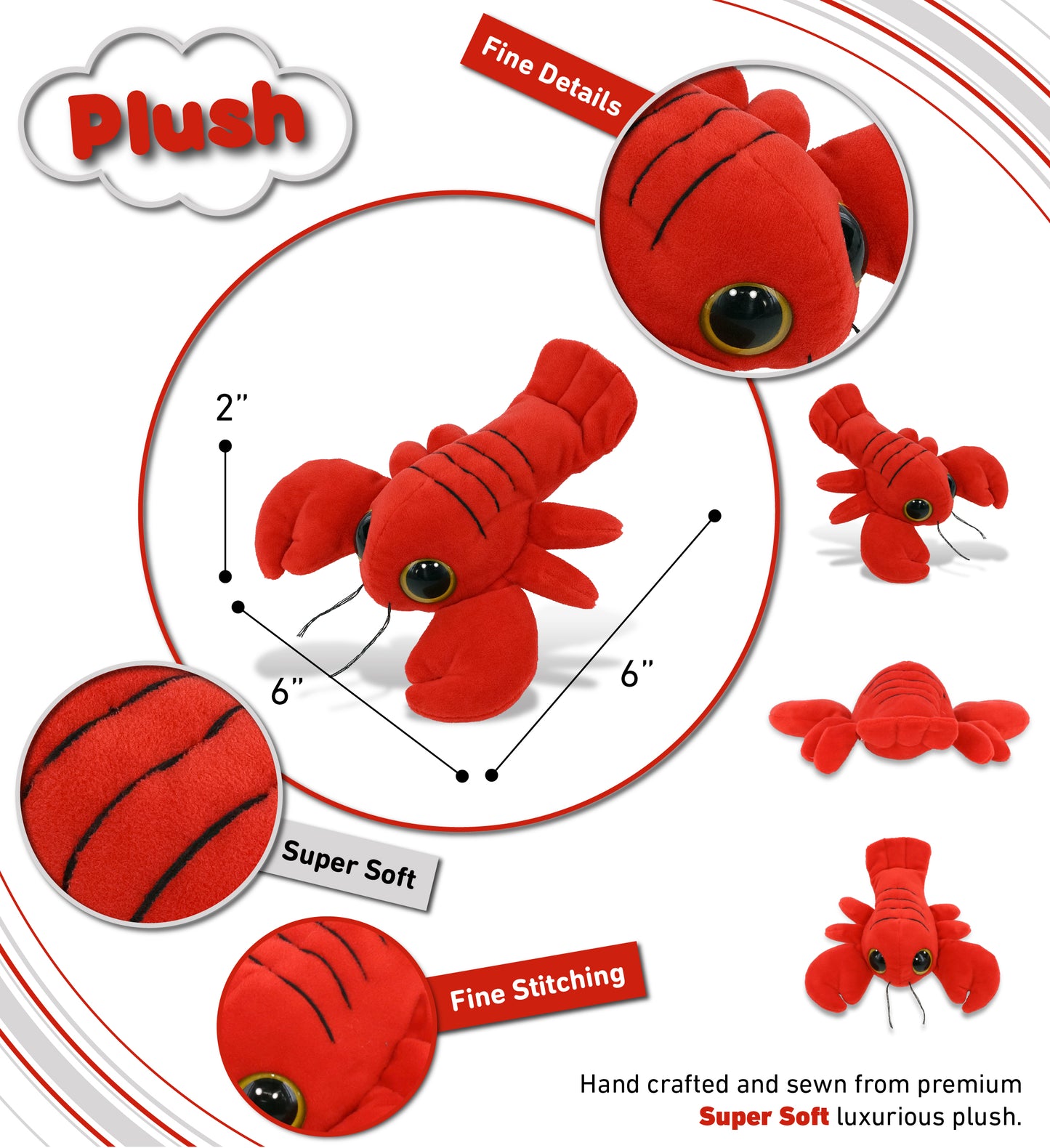 BIG EYE 6" PLUSH - LOBSTER
