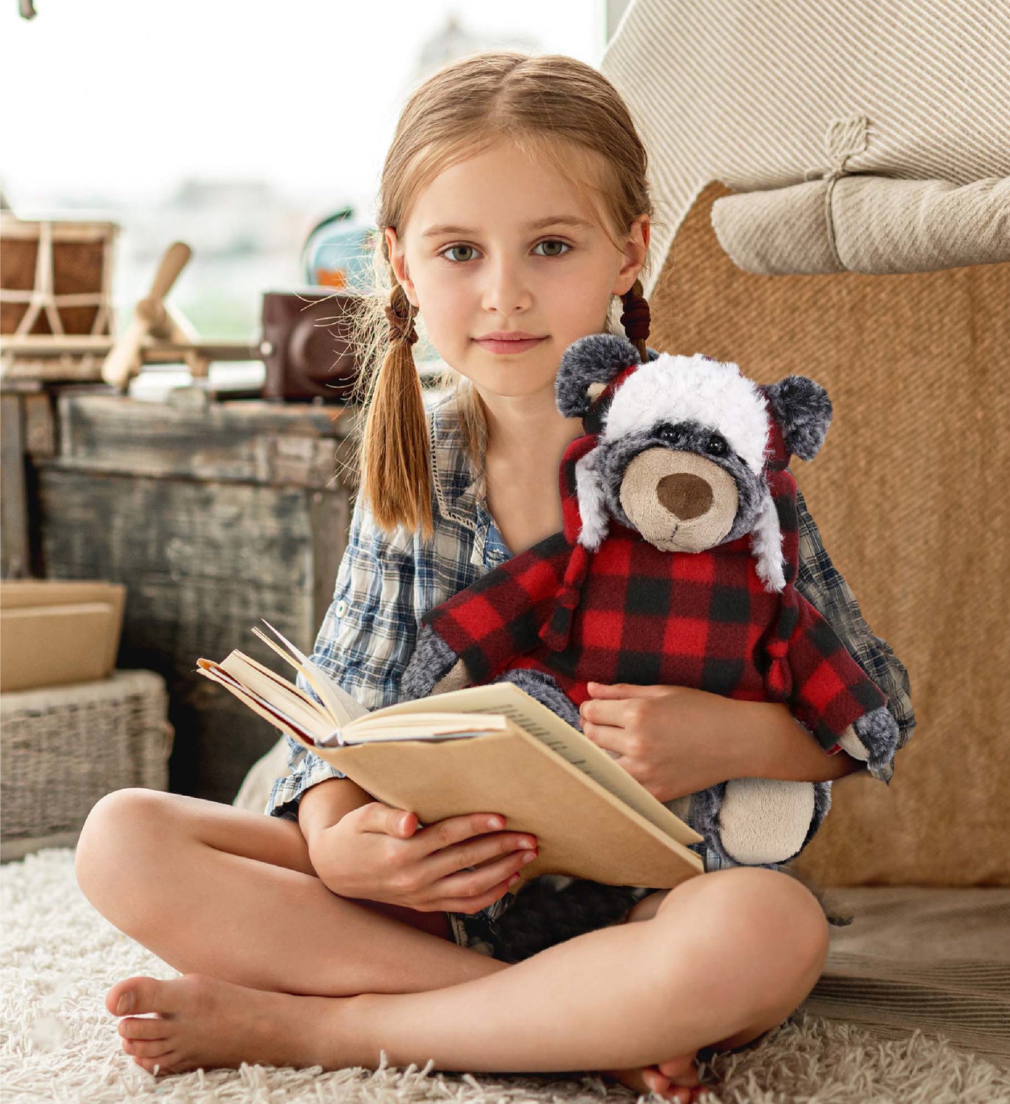 SUPER SOFT PLUSH - RED PLAID OUTFIT - BLACK BEAR