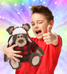 SUPER SOFT PLUSH - RED PLAID OUTFIT - GRIZZLY BEAR