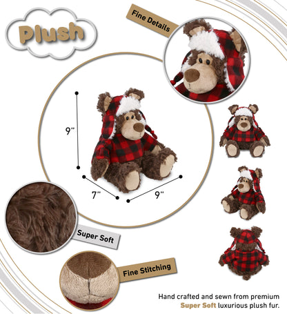 SUPER SOFT PLUSH - RED PLAID OUTFIT - GRIZZLY BEAR