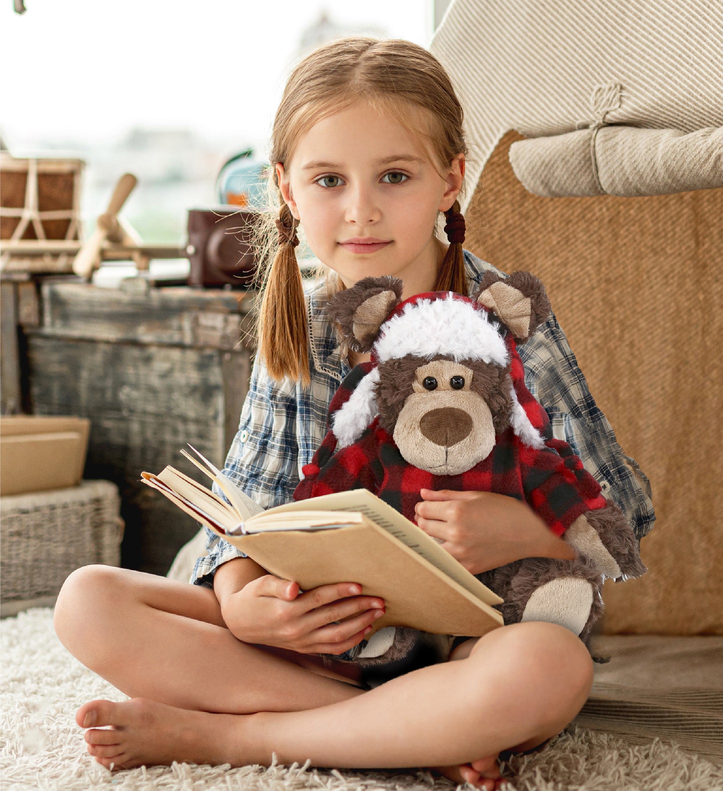 SUPER SOFT PLUSH - RED PLAID OUTFIT - GRIZZLY BEAR