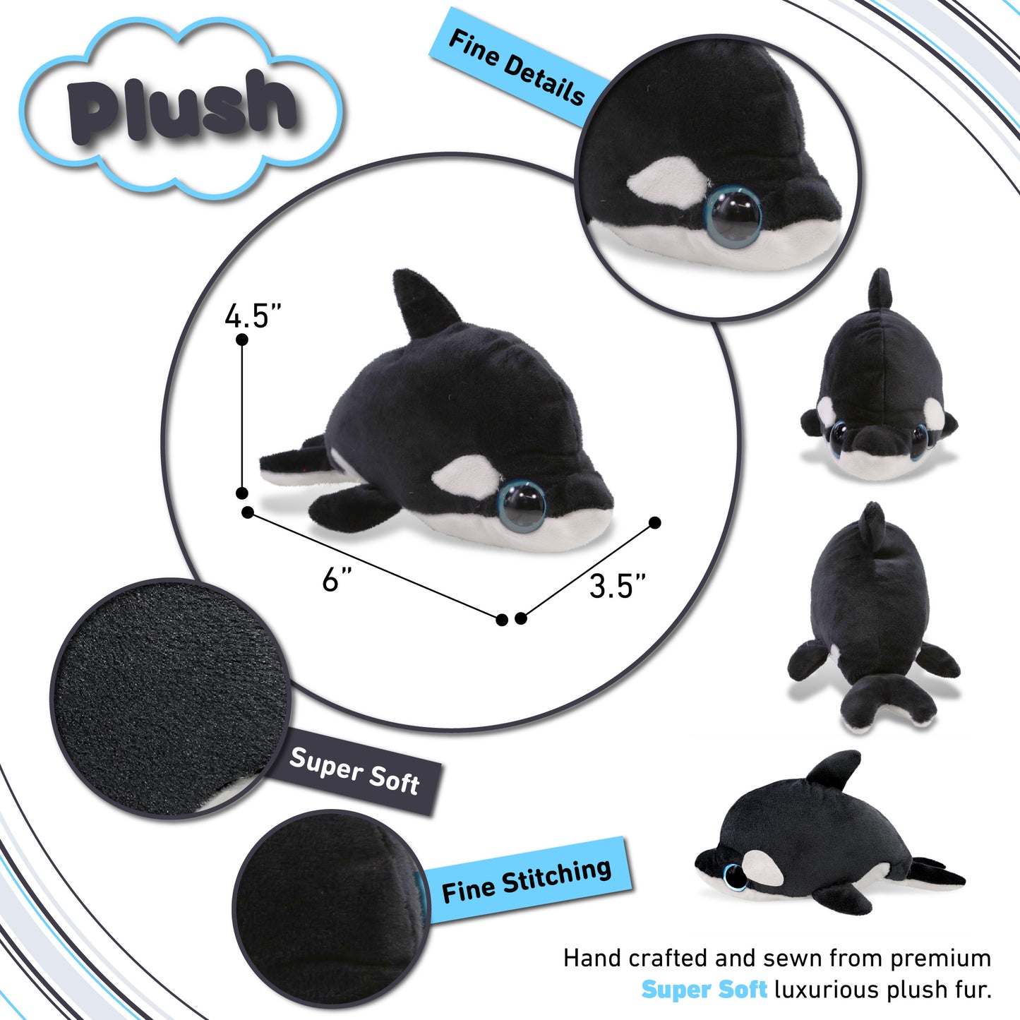 BIG EYE 6" PLUSH - KILLER WHALE