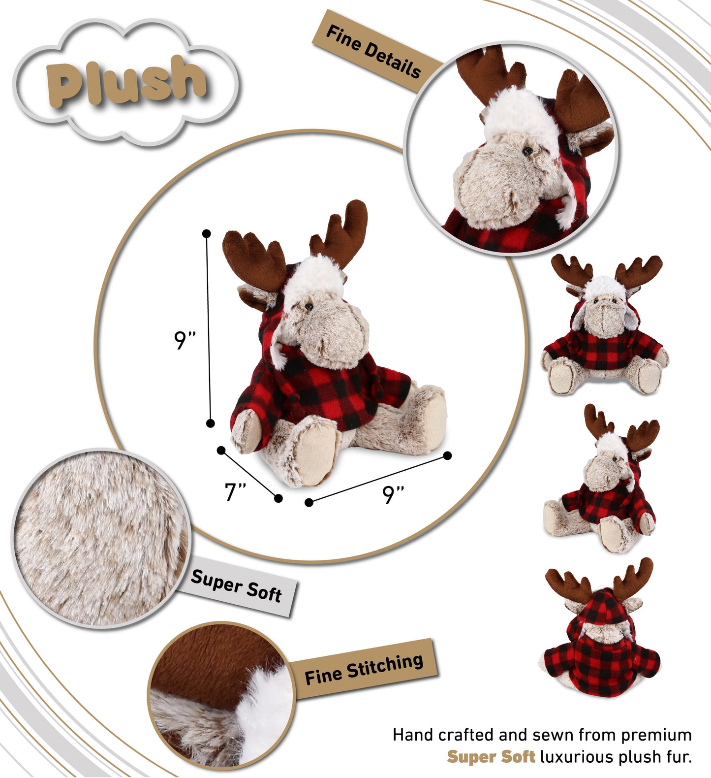 SUPER SOFT PLUSH - RED PLAID OUTFIT - MOOSE