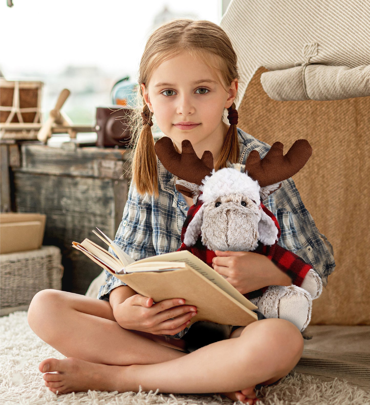 SUPER SOFT PLUSH - RED PLAID OUTFIT - MOOSE