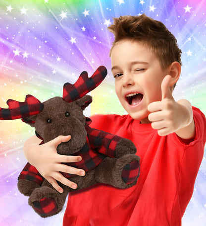 SUPER SOFT PLUSH - PLAID BROWN MOOSE WITH HOODIE