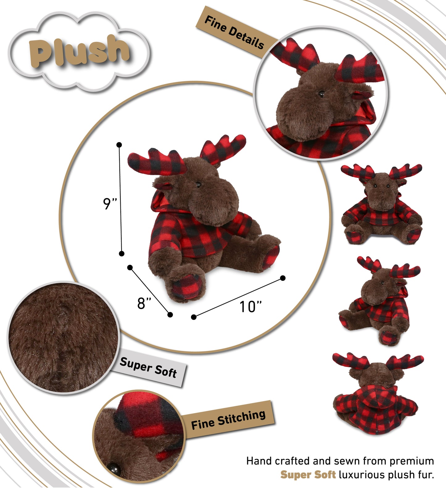 SUPER SOFT PLUSH - PLAID BROWN MOOSE WITH HOODIE