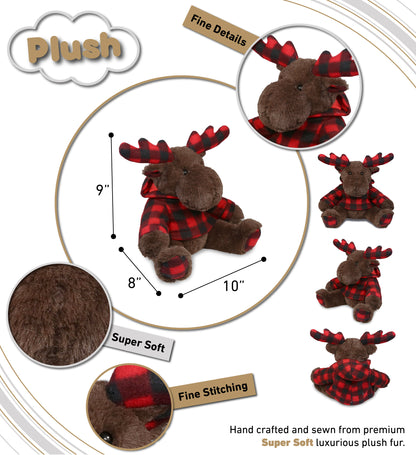 SUPER SOFT PLUSH - PLAID BROWN MOOSE WITH HOODIE