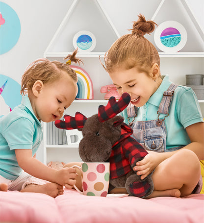 SUPER SOFT PLUSH - PLAID BROWN MOOSE WITH HOODIE