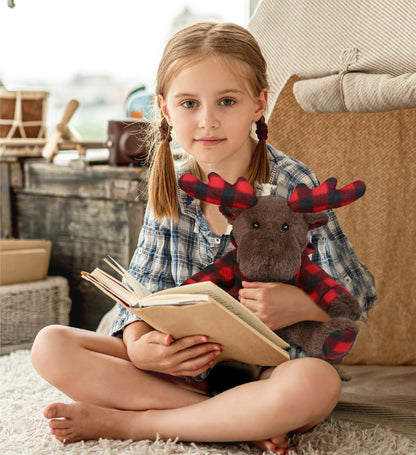 SUPER SOFT PLUSH - PLAID BROWN MOOSE WITH HOODIE