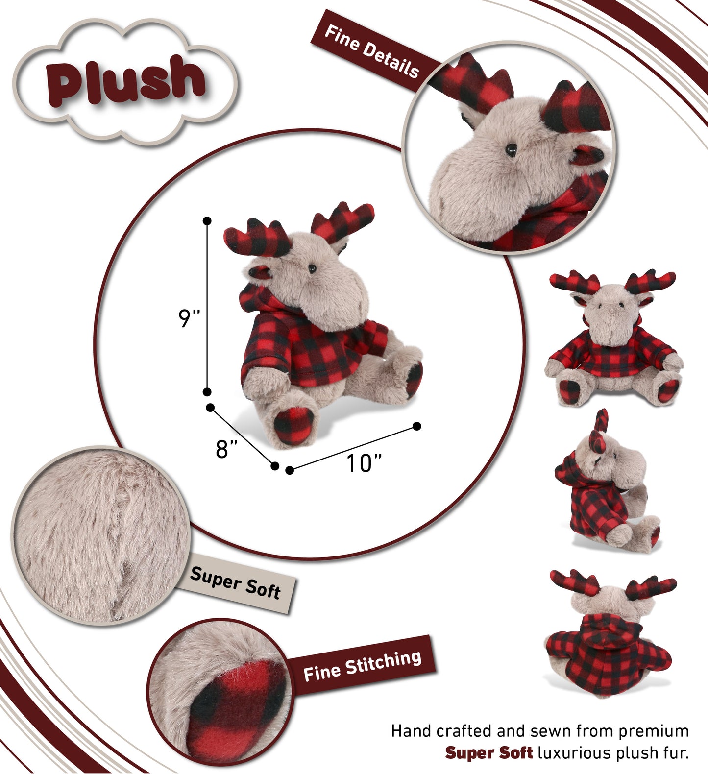 SUPER SOFT PLUSH - PLAID BEIGE MOOSE WITH HOODIE
