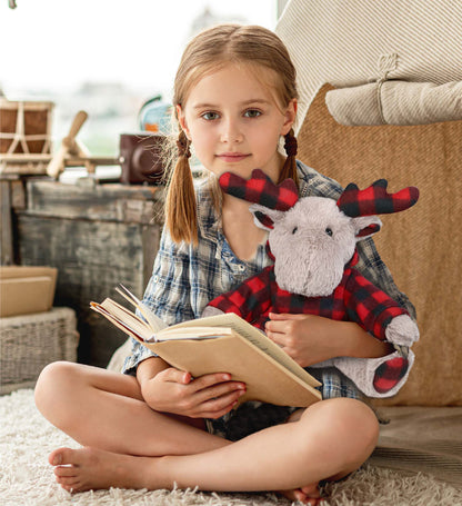 SUPER SOFT PLUSH - PLAID BEIGE MOOSE WITH HOODIE
