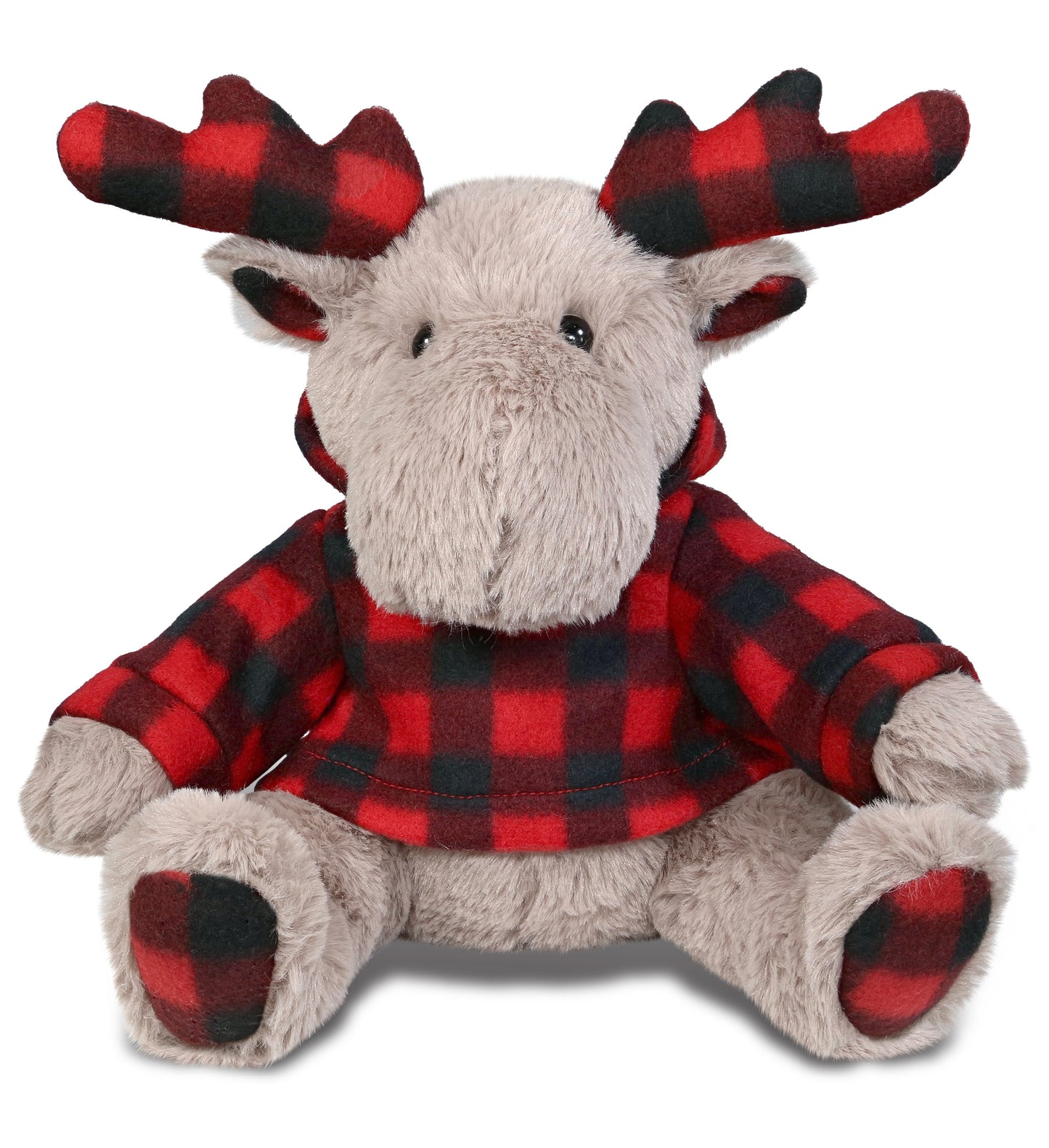 SUPER SOFT PLUSH - PLAID BEIGE MOOSE WITH HOODIE